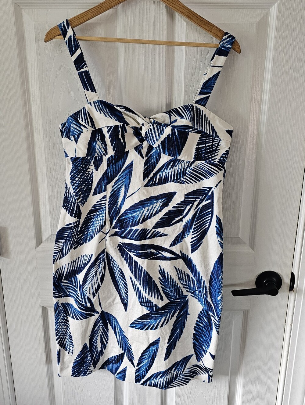 Jones New York Signature Blue White Tropical Palm Leaf Sheath Dress Size 12 EUC